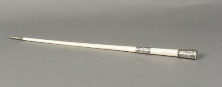 A Victorian silver mounted ivory baton, hallmarked Birmingham 1863,