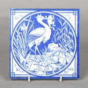 A Mintons pottery tile Printed with King Log and King Stork from Aesop's Fables,