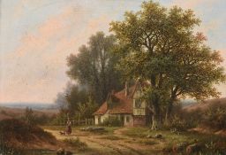 HERMANUS KOEKOEK (1815-1882) Dutch Figure Before a Cottage in a Rural Landscape Oil on