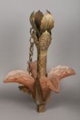 An Art Deco bronze hanging chandelier Cast with scrolling floral and geometric decorations,