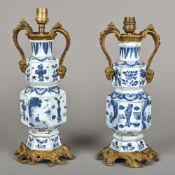 A pair of 17th century Chinese blue and white porcelain vases Each of hexagonal form,