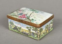 A 19th century French enamelled box Of hinged rectangular form,