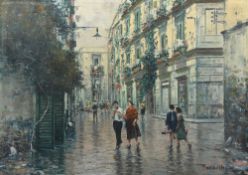 *ARR MARIO FERDELBA (1897-1971) Italian Busy Continental Street Scene Oil on canvas Signed 71 x 51
