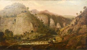 SAMUEL PARROTT (1797-1876) British Figures in a River Gorge Oil on canvas Signed 97.5 x 56.