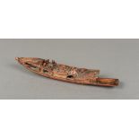 A Chinese carved bamboo barge group Typically worked. 28 cm long.