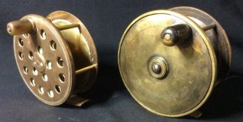 W. Cowperthwaite, Keswick, a Victorian brass salmon fly reel Together with another by Ventiland.