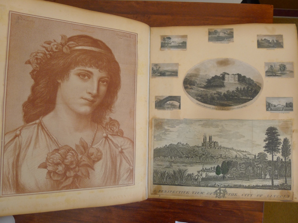 A small folio Victorian scrapbook Containing a large number of engravings (some hand coloured), - Image 4 of 12