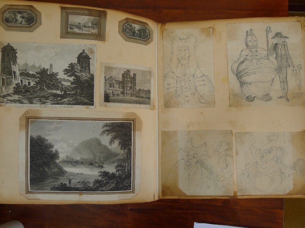 A small folio Victorian scrapbook Containing a large number of engravings (some hand coloured), - Image 7 of 12