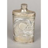 A Chinese silver talcum powder flask Embossed with a scrolling dragon centred with an initialled