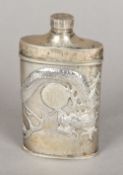 A Chinese silver talcum powder flask Embossed with a scrolling dragon centred with an initialled