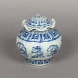 A Chinese blue and white porcelain vase and cover Decorated with dragons with lappet bands,