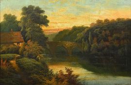 GEORGE WILLOUGHBY MAYNARD (1843-1923) American Angler in a Rural River Landscape Oil on
