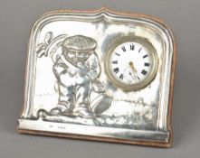 A silver mounted novelty desk clock, hallmarked Birmingham 1910,