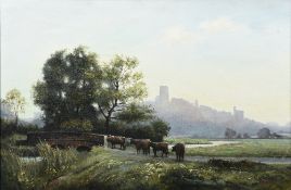 *ARR MICHAEL JEFFRIES (born 1939) British Cattle Before Windsor Castle Oil on canvas Signed 75 x 50