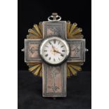 An unmarked silver and silver gilt pocket watch In the form of a cross,