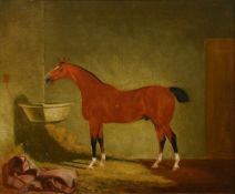 T TEMPLE (19th century) British Stallion in a Stable Oil on canvas Signed and dated 1875 59.5 x 49.