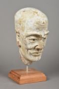 A Chinese Ming style painted and plastered clay bust of a male figure With glass inset eyes,
