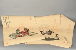 Four Chinese scrolls Each variously decorated with a deity and calligraphy. Each approximately 71.