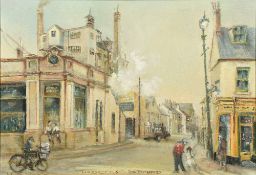 H E Hull (20th century) British Hassett Street, Bedford Oil on board Signed and titled 78.5 x 53.