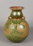 A late 19th/early 20th century Continental pottery twin handled double gourd vase Tube line