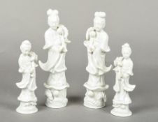 Four Chinese blanc de chine porcelain figures of Guanyin Typically modelled. The largest 20.