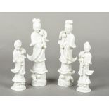 Four Chinese blanc de chine porcelain figures of Guanyin Typically modelled. The largest 20.