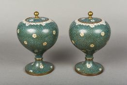 A pair of Chinese cloisonne vases and covers Of inverted baluster form,
