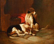 GEORGE WRIGHT (1860-1942) British Fox Hounds in Landscape and Fox Hounds in an Interior Oils on