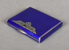 A guilloche enamel decorated silver compact, the interior stamped 925,