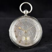 A 19th century silver cased open faced pocket watch The silvered dial with Roman numerals,