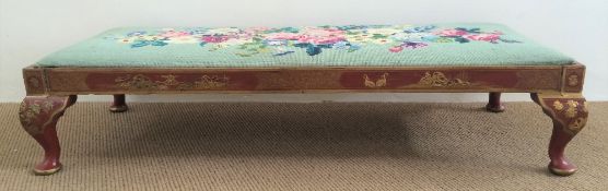 A red and gilt chinoiserie lacquered foot stool Of rectangular form,