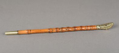 A Chinese metal mounted bamboo opium pipe 45.4 cm long.