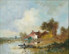 DUTCH SCHOOL (20th century) Punting Before a Cottage,