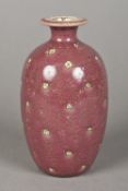 A high fired Art pottery vase Of purple crackle glaze design, the underside possibly stamped RA.