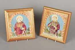 A pair of 19th century Continental religious needlework panels One depicting St Laurentius,