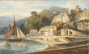WILLIAM CROUCH (1817-1850) British Clovelly Harbour Watercolour 13 x 8 cm,