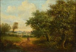ROBERT BURROUGHS (1810-1883) British Figures in a Rural Landscape Oil on panel Signed 21.