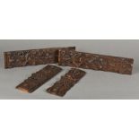 Four 17th/18th century carved oak panels Each with figural carvings. The largest 47 cm long.