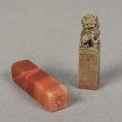 A Chinese carved hardstone seal Surmounted with a temple lion,