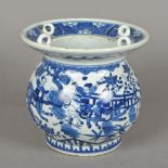 A Chinese blue and white porcelain vase Of baluster form, the flared rim with four loop handles,