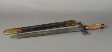 A 16th century or earlier sword The pattern welded steel blade with central ridge and integral