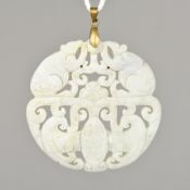 A Chinese carved pierced hardstone pendant Carved with two rats and a bat amongst scroll work,