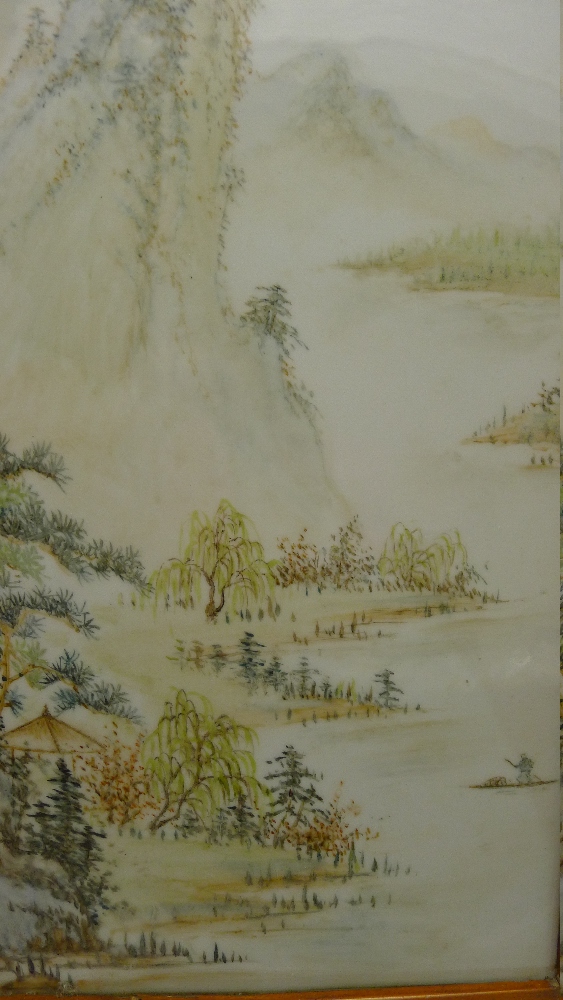 A Chinese porcelain plaque Decorated with an extensive mountainous river landscape, - Image 4 of 9