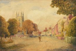 THOMAS PYNE (1843-1935) British Dedham High Street Watercolour Signed 26 x 17.