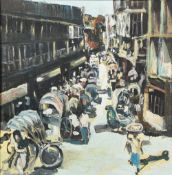 EASTERN SCHOOL (19th/20th century) Figures and Rickshaws in a Busy Street Scene Oil on canvas 31 x