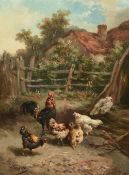LOUIS MARIE LEMAIRE (1824-1910) French Roosters and Hens in a Farmyard Oils on canvas Signed 29.