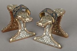 A pair of 18th/19th century Ottoman wood slippers Metal and mother-of-pearl inlaid with intricately