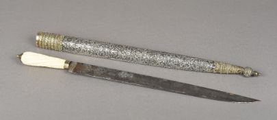 An 18th/19th century Ottoman dagger The silver and silver gilt scabbard with embossed scroll and