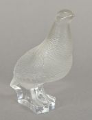 A Lalique frosted glass model of an English partridge Typically modelled standing,