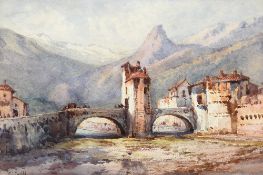 GABRIELE CARELLI (1820-1900) Italian The Old Toll Bridge at Sospello Watercolour Signed 24.